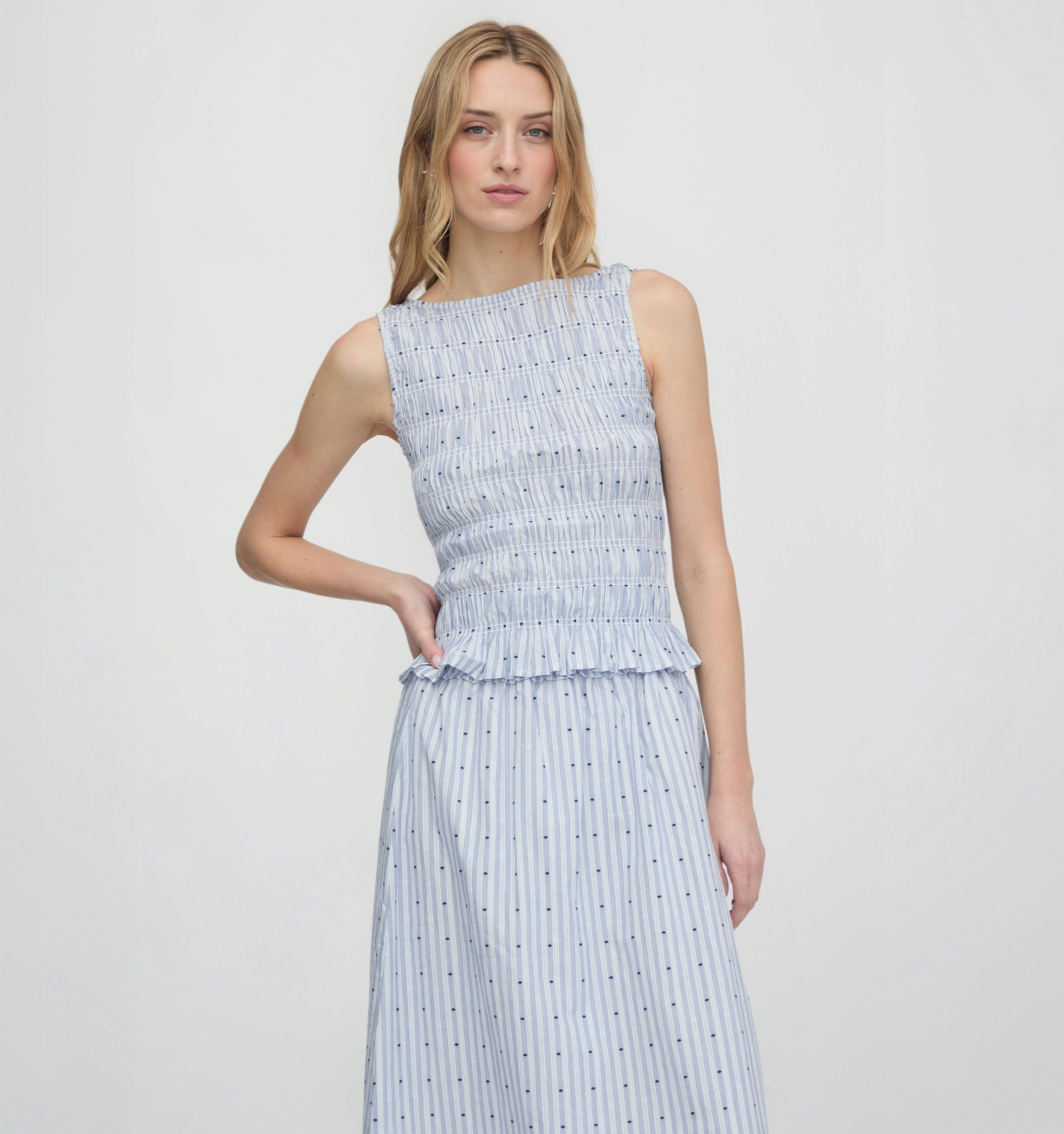 The Delphine Nap Skirt - Blue Swiss Dot