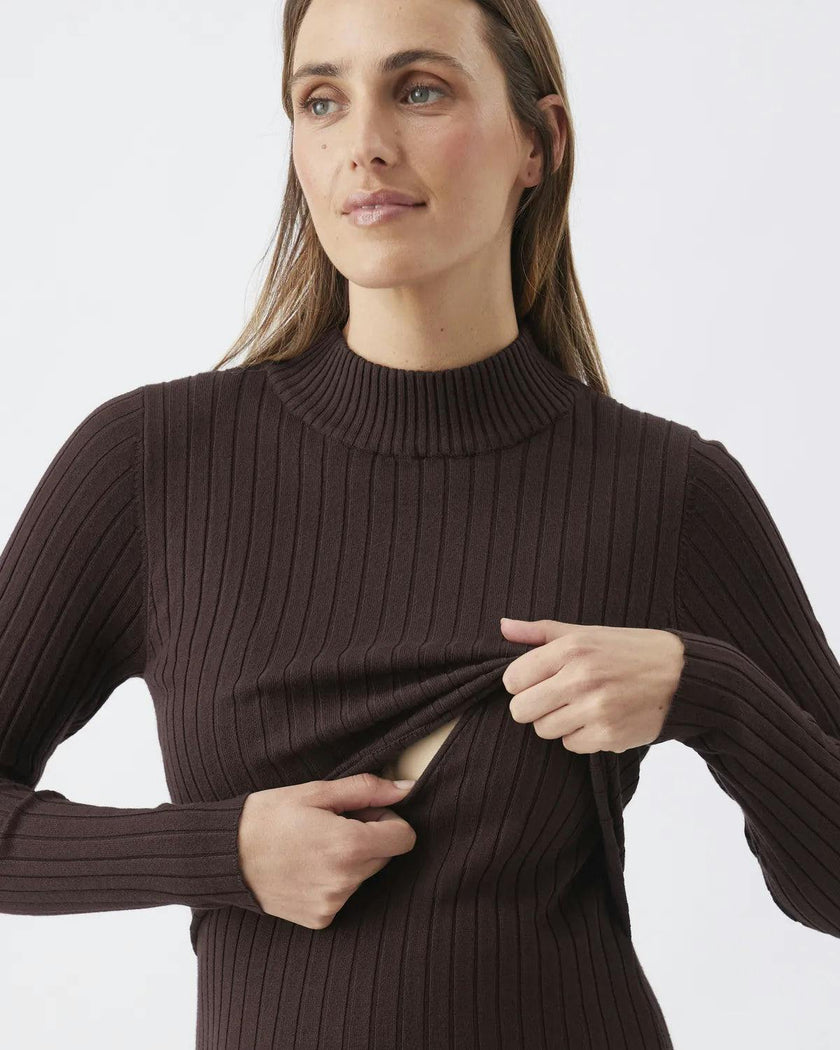 Nella Rib Nursing Knit Dress  Cocoa