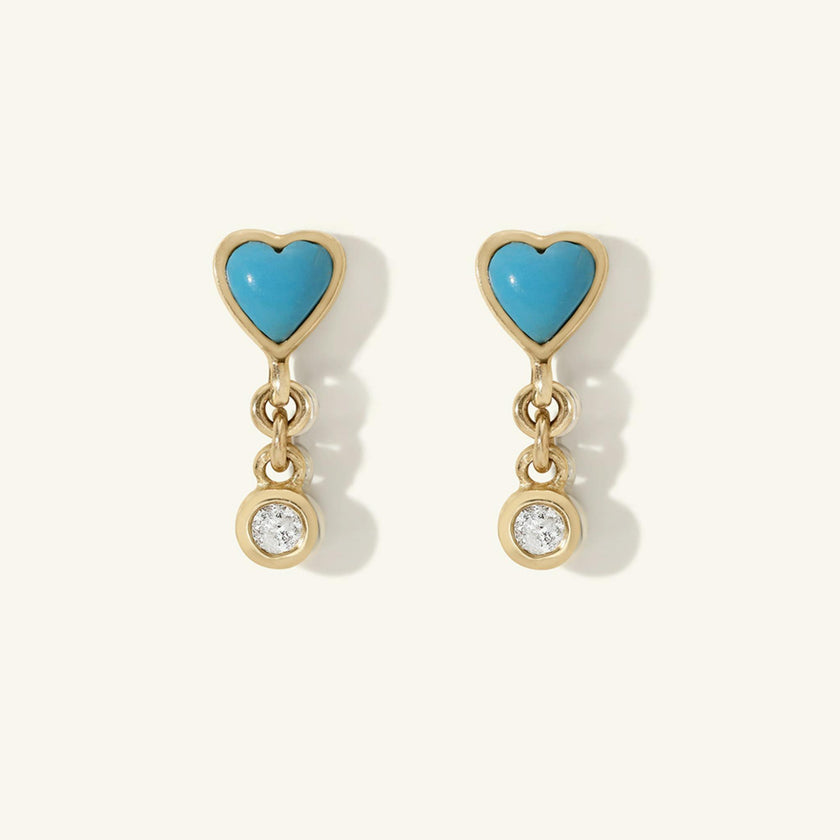 Turquoise Byrdie Heart Diamond Stud Earring