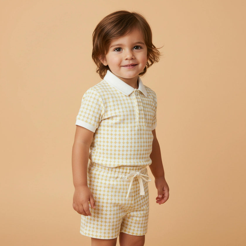 Organic Collar Tee & Shorts Set - Dotty Gingham