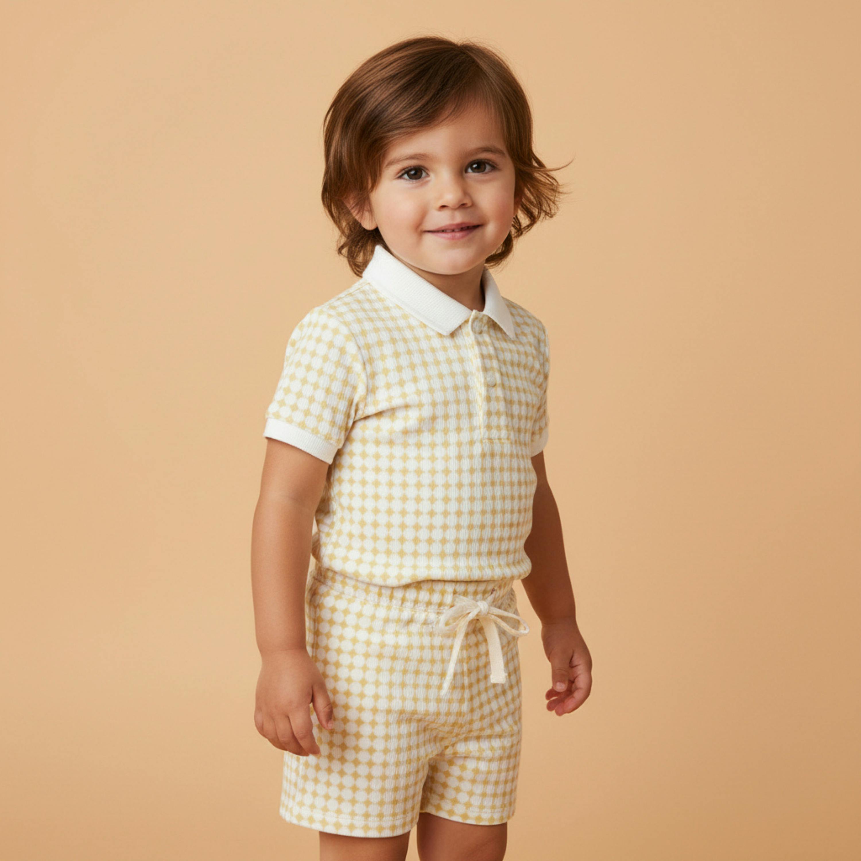 Organic Collar Tee & Shorts Set - Dotty Gingham