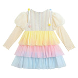 Cream Pastel Pom-Pom Tulle Dress