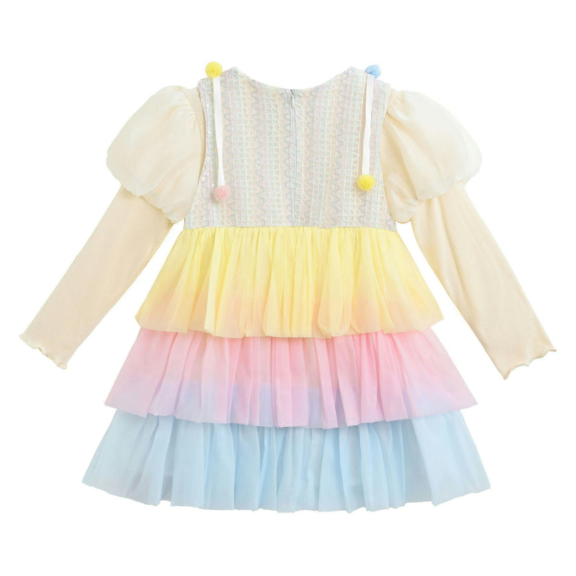 Cream Pastel Pom-Pom Tulle Dress