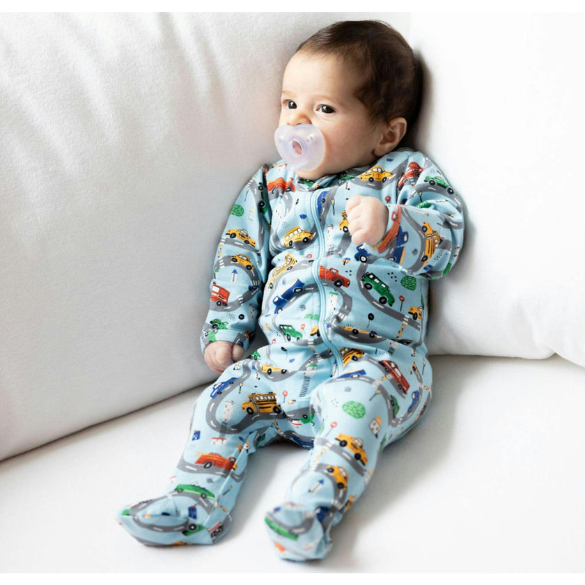 Print Zipped Long Sleeve Footed Onesie