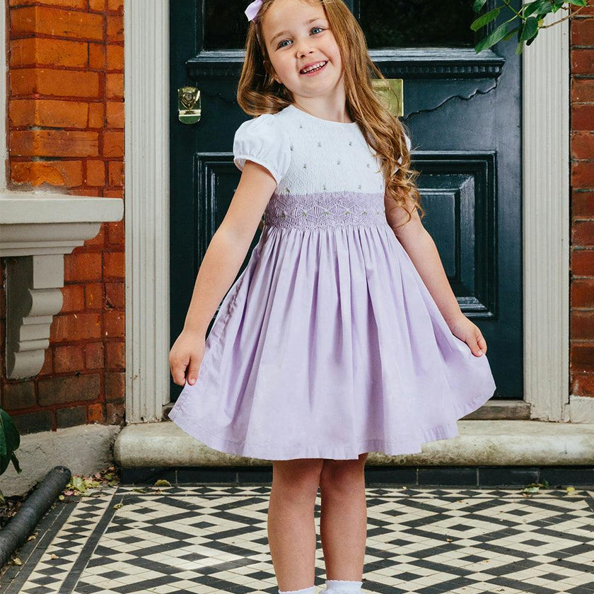 Rose Hand Smocked Dress in Lilac