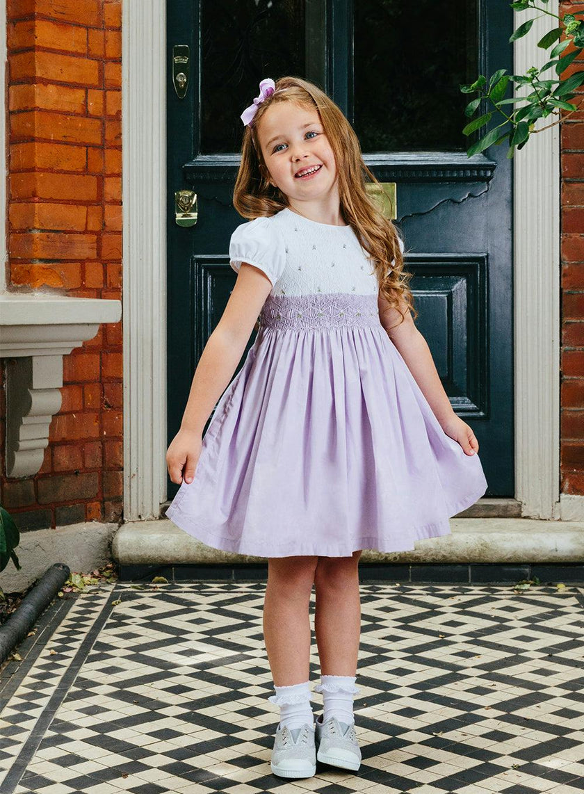 Rose Hand Smocked Dress in Lilac