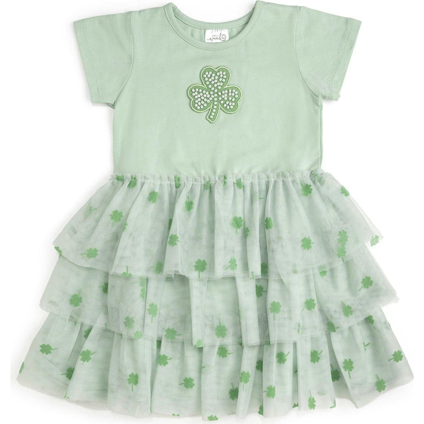 Flocked Shamrock St. Patrick's Day Tiered Short Sleeve Tutu Dress