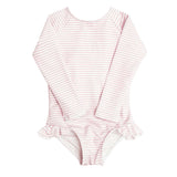 girls pink stripe rashguard one piece