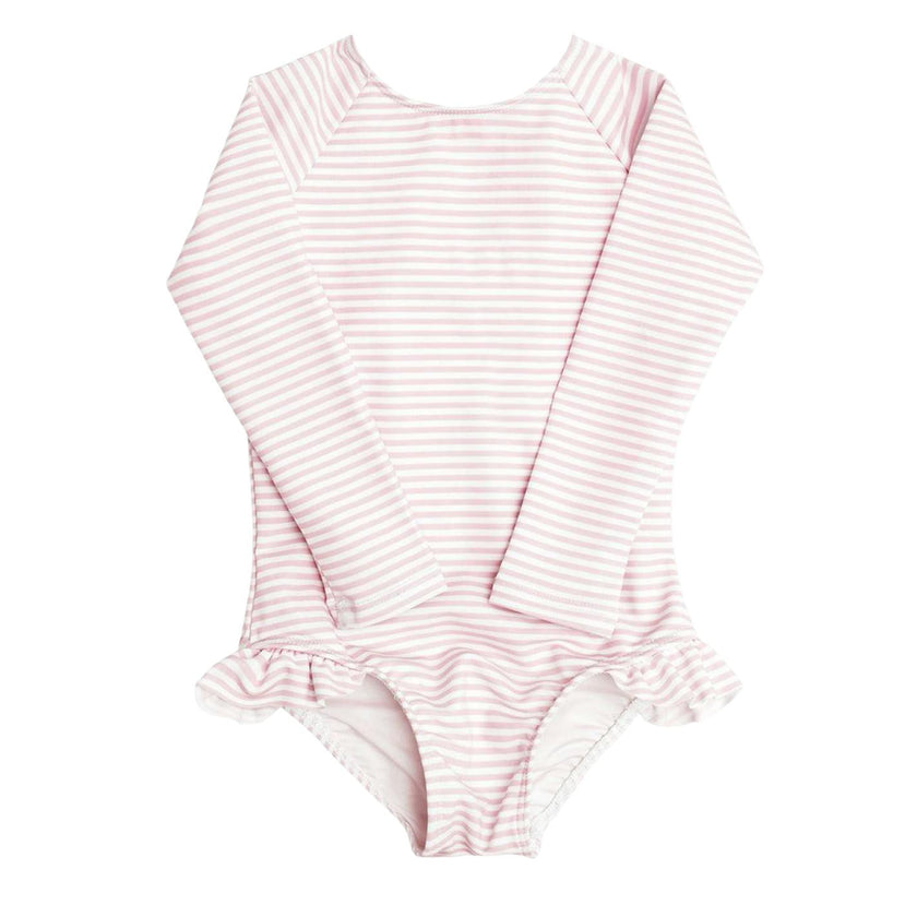 girls pink stripe rashguard one piece
