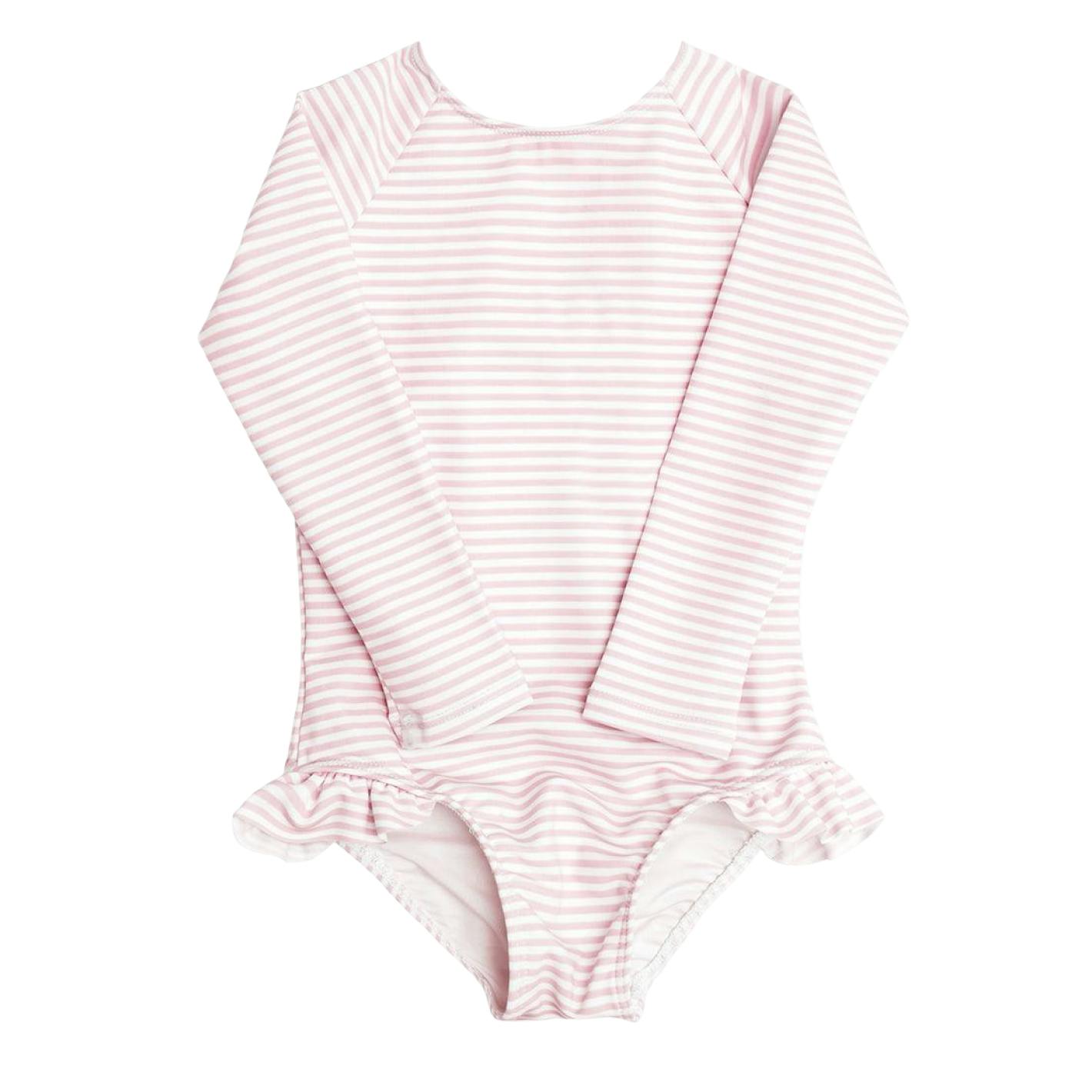 girls pink stripe rashguard one piece