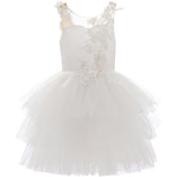 White Carnelian Floral Embroidered Tulle Dress