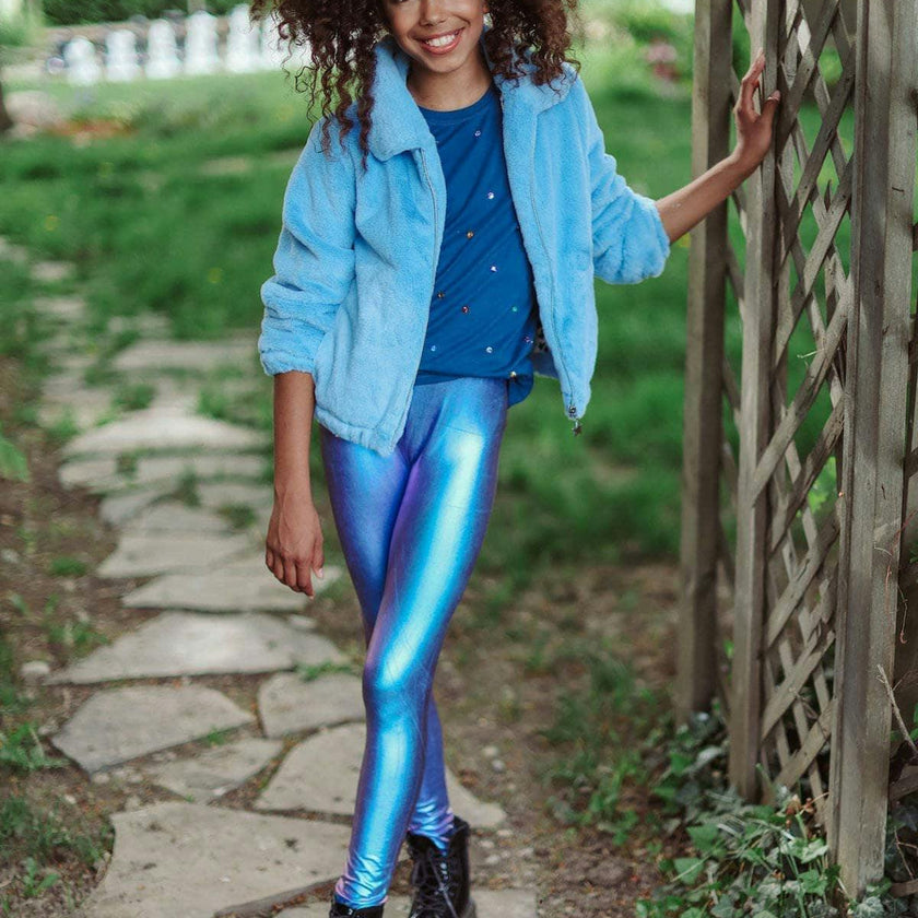 Rainbow Faux Fur Coat Baby Blue
