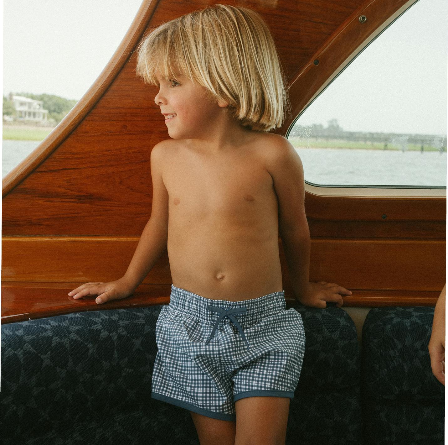 boys newport navy gingham boardie