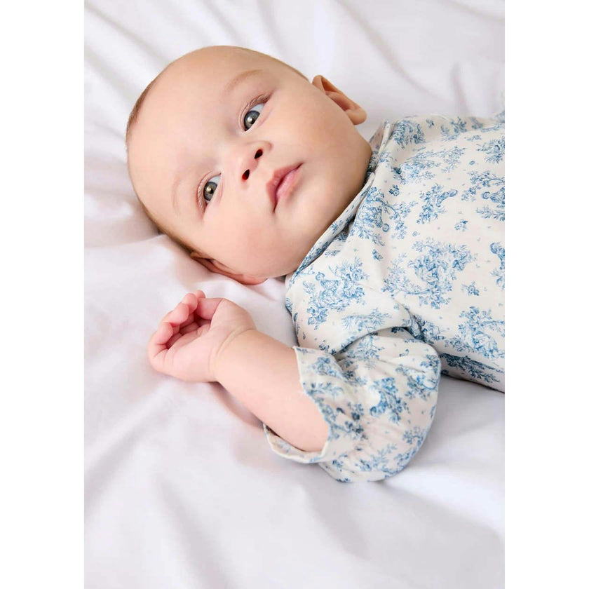Audrey Toile Peter Pan Collar Long Sleeve Blouse in Blue (1mth-12mths)