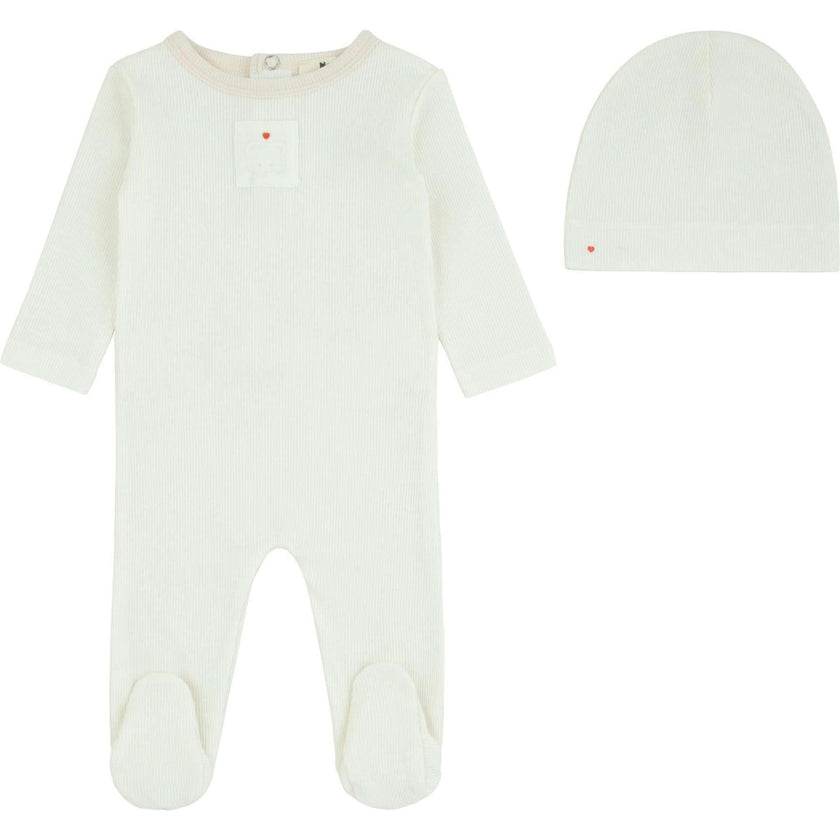 Teddy Patch Footie And Beanie, Boys