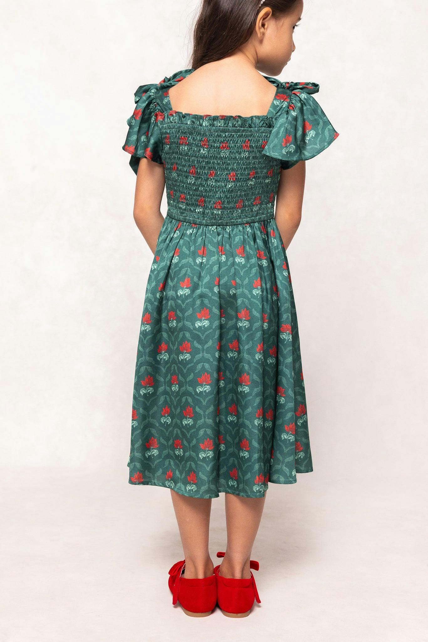 Mini Rayna Dress in Green Floral Block