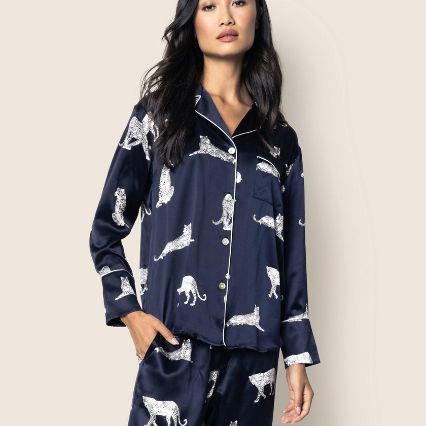 Women's Silk Pajama Set in Panthère de Nuit