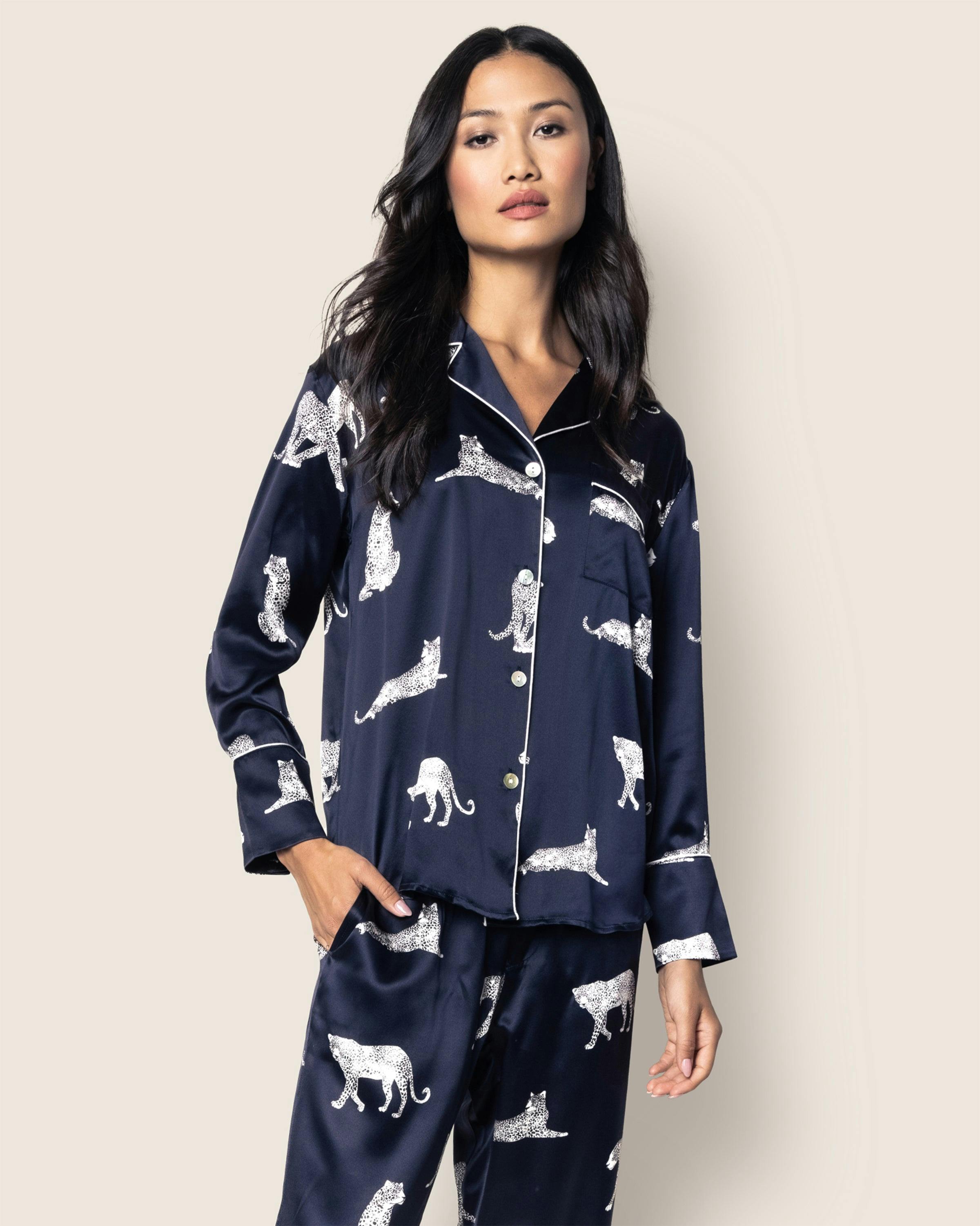 Women's Silk Pajama Set in Panthère de Nuit