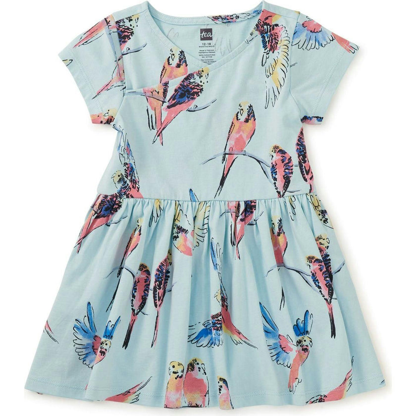 Short Sleeve Wrap Neck Dress, Blue
