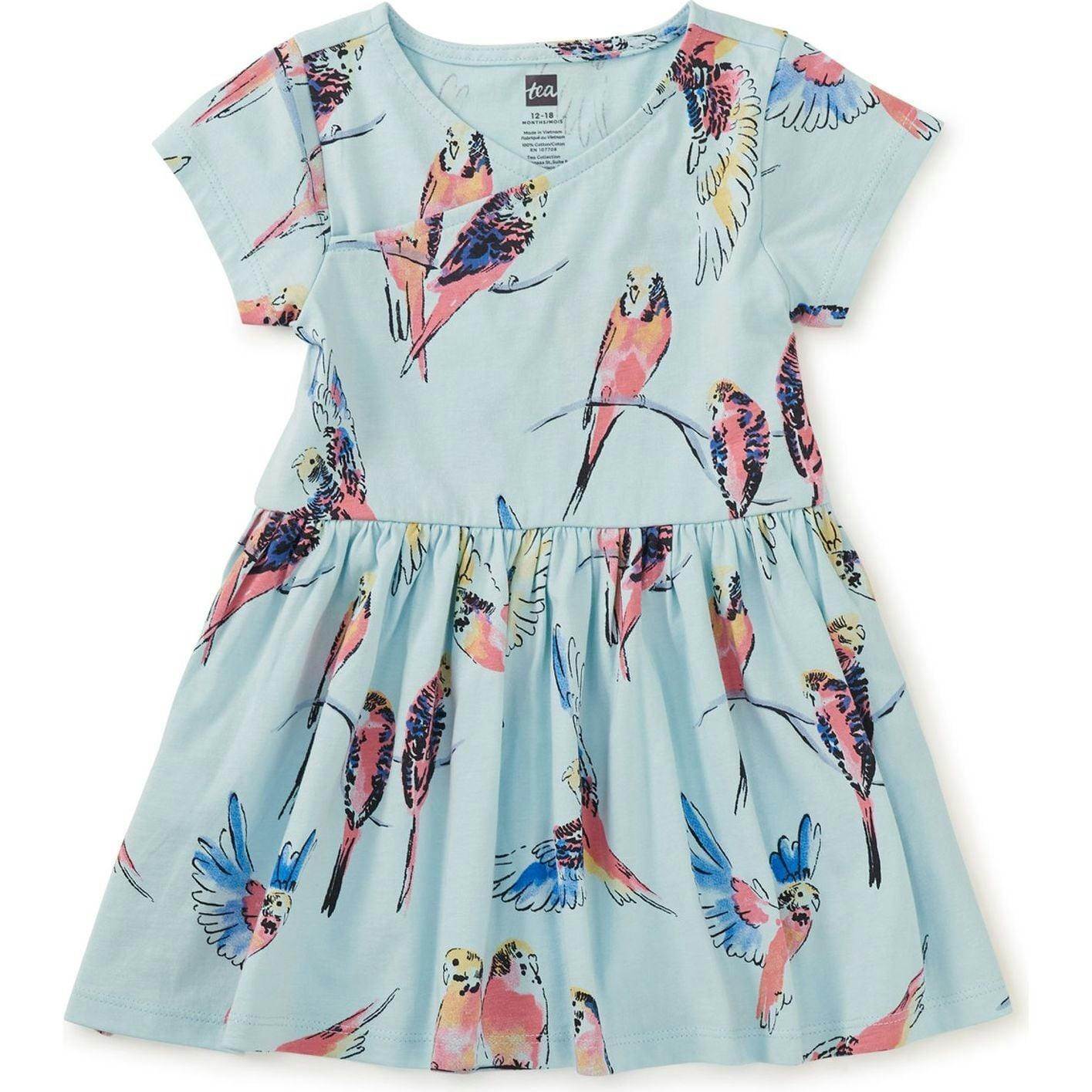 Short Sleeve Wrap Neck Dress, Blue
