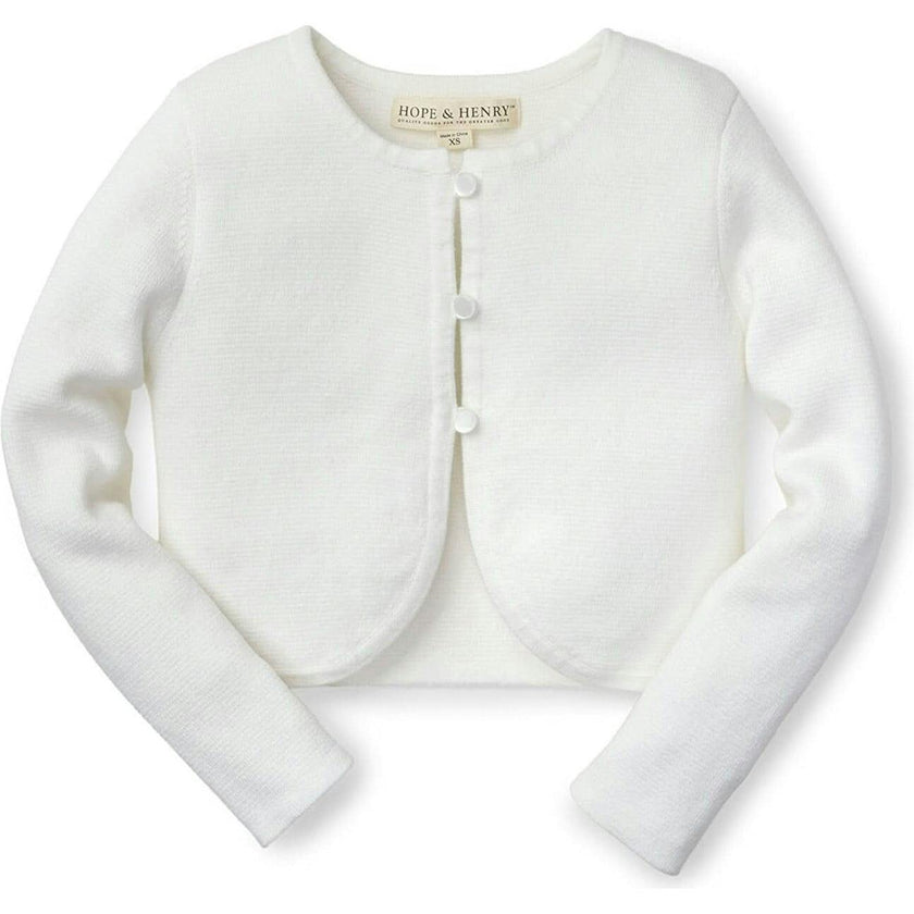Organic Cropped Curved Hem Cardigan, White