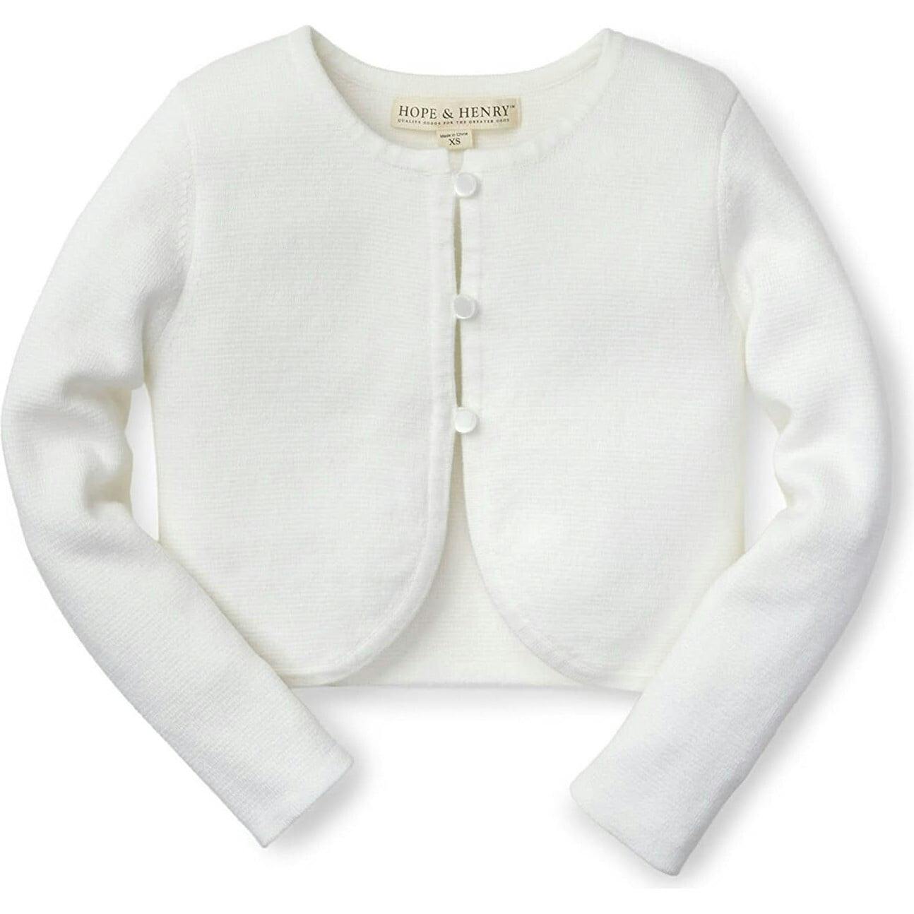 Organic Cropped Curved Hem Cardigan, White