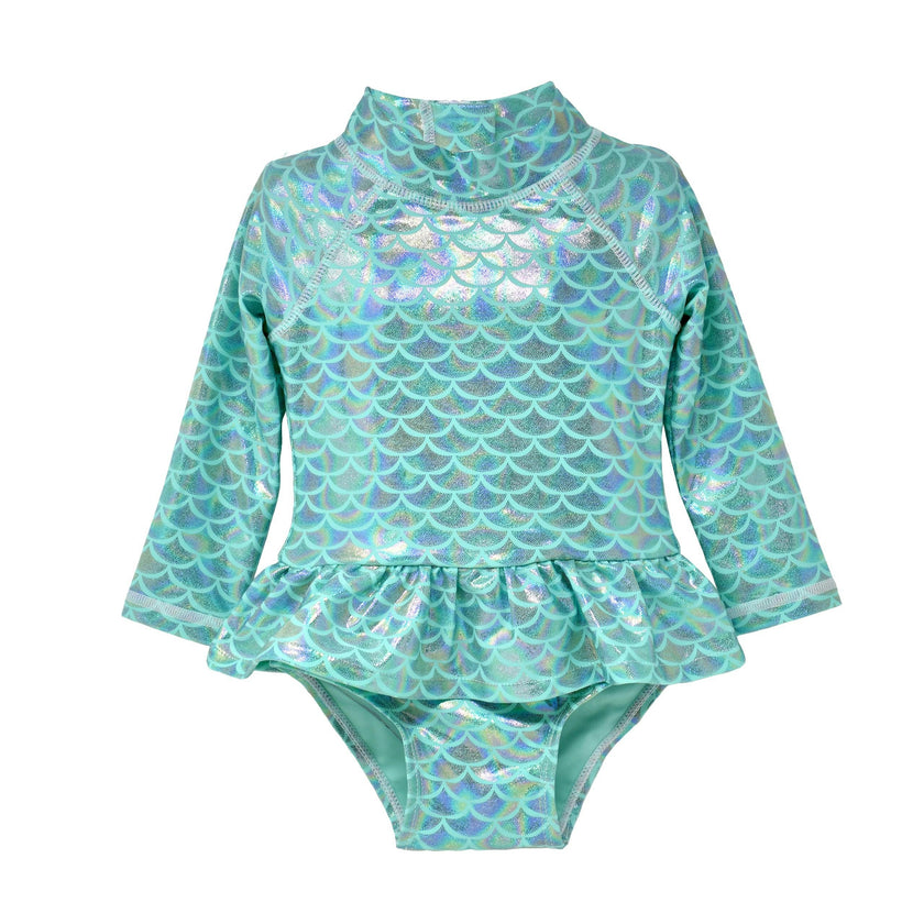 UPF 50+ Alissa Infant Ruffle Rash Guard Swimsuit - Fairy Tale Scales