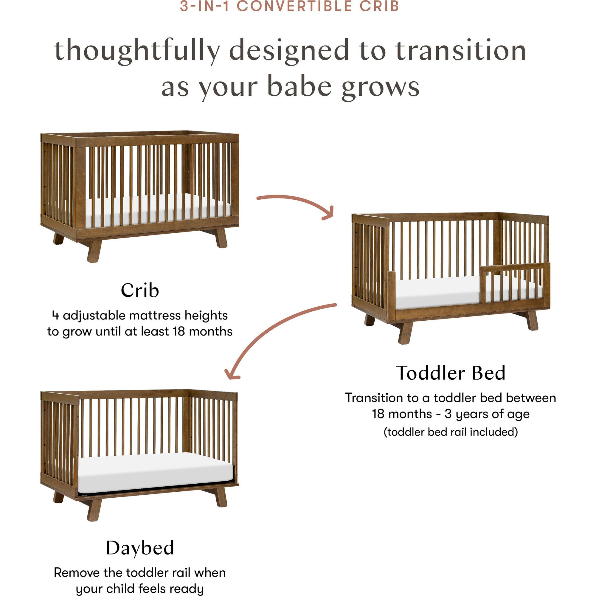 Hudson 3-in-1 Convertible Crib with Toddler Bed Conversion Kit in Natural Walnut