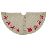 Handmade Reindeer Christmas Tree Skirt- Grey Red Reindeer And Cream Whip Stitch-72" Arcadia Home