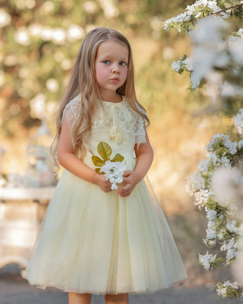 Buttercream Belle Pearl Capelet Flower Girl Dress