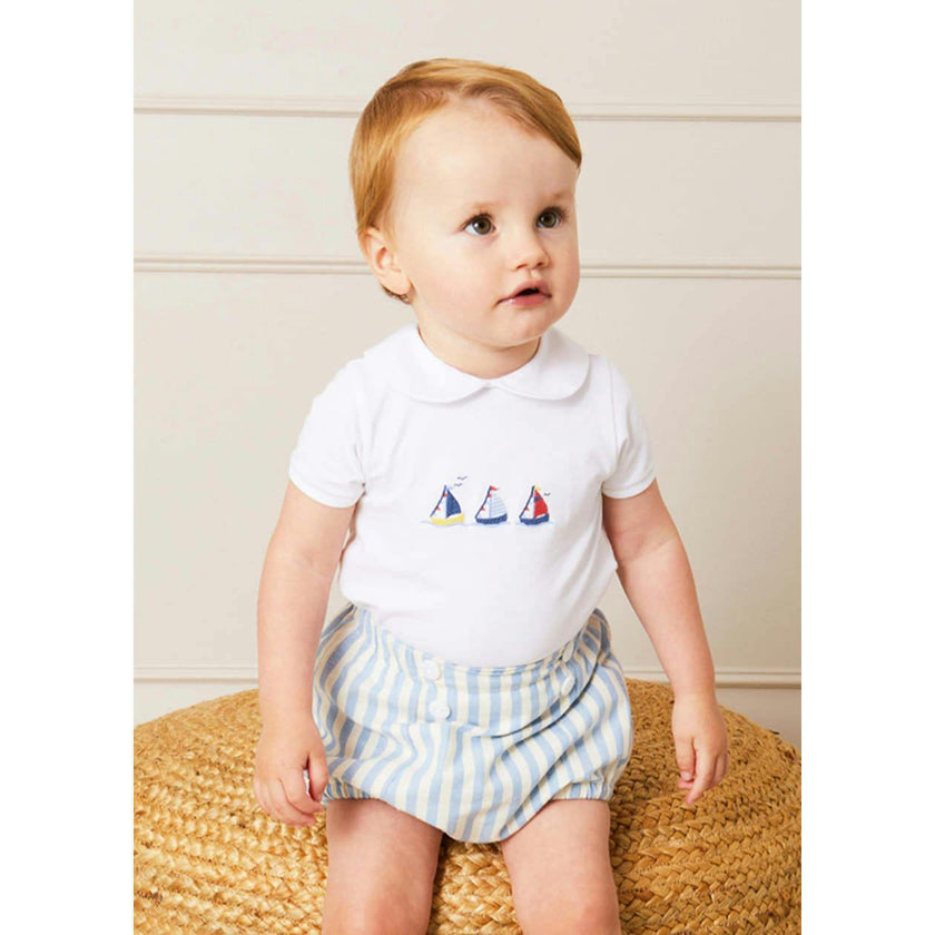 Embroidered Boat Motif Peter Pan Collar Bodysuit in White (1mth-3yrs)