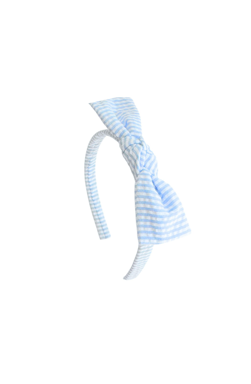Seersucker Bow Headband in Blue/White