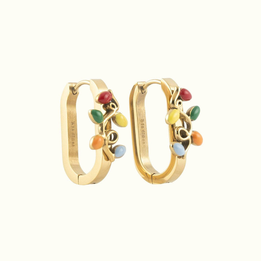 Holiday Lights Rectangle 3D Huggie Hoop Earrings