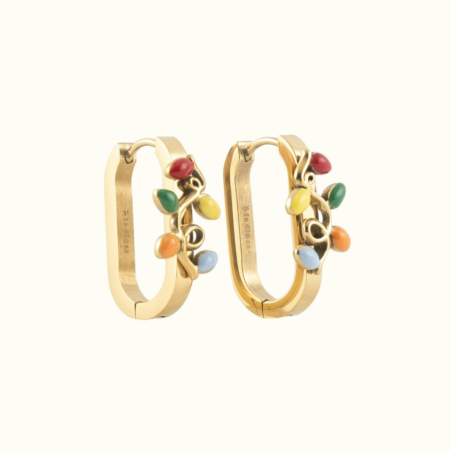 Holiday Lights Rectangle 3D Huggie Hoop Earrings