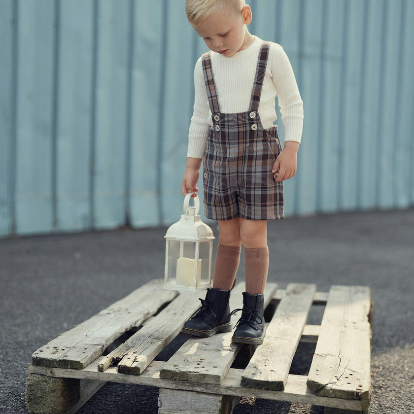 Novelty Plaid High Shoulder Strap Short Overalls