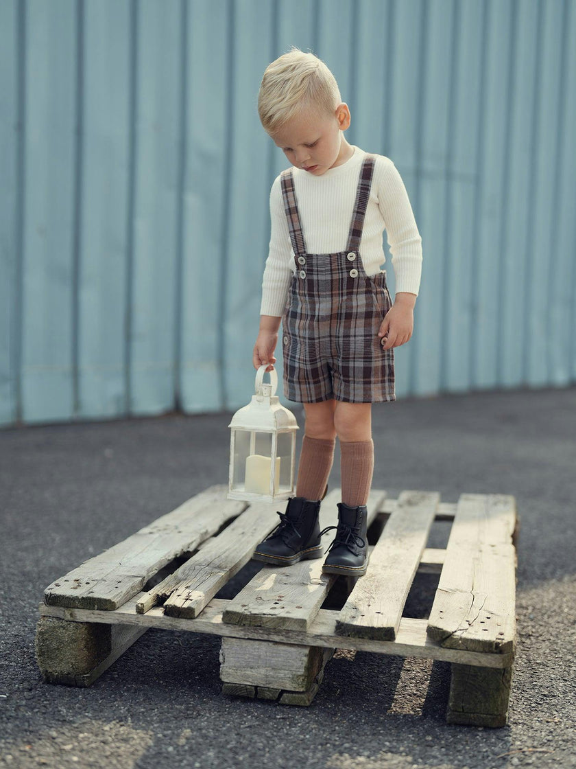 Novelty Plaid High Shoulder Strap Short Overalls