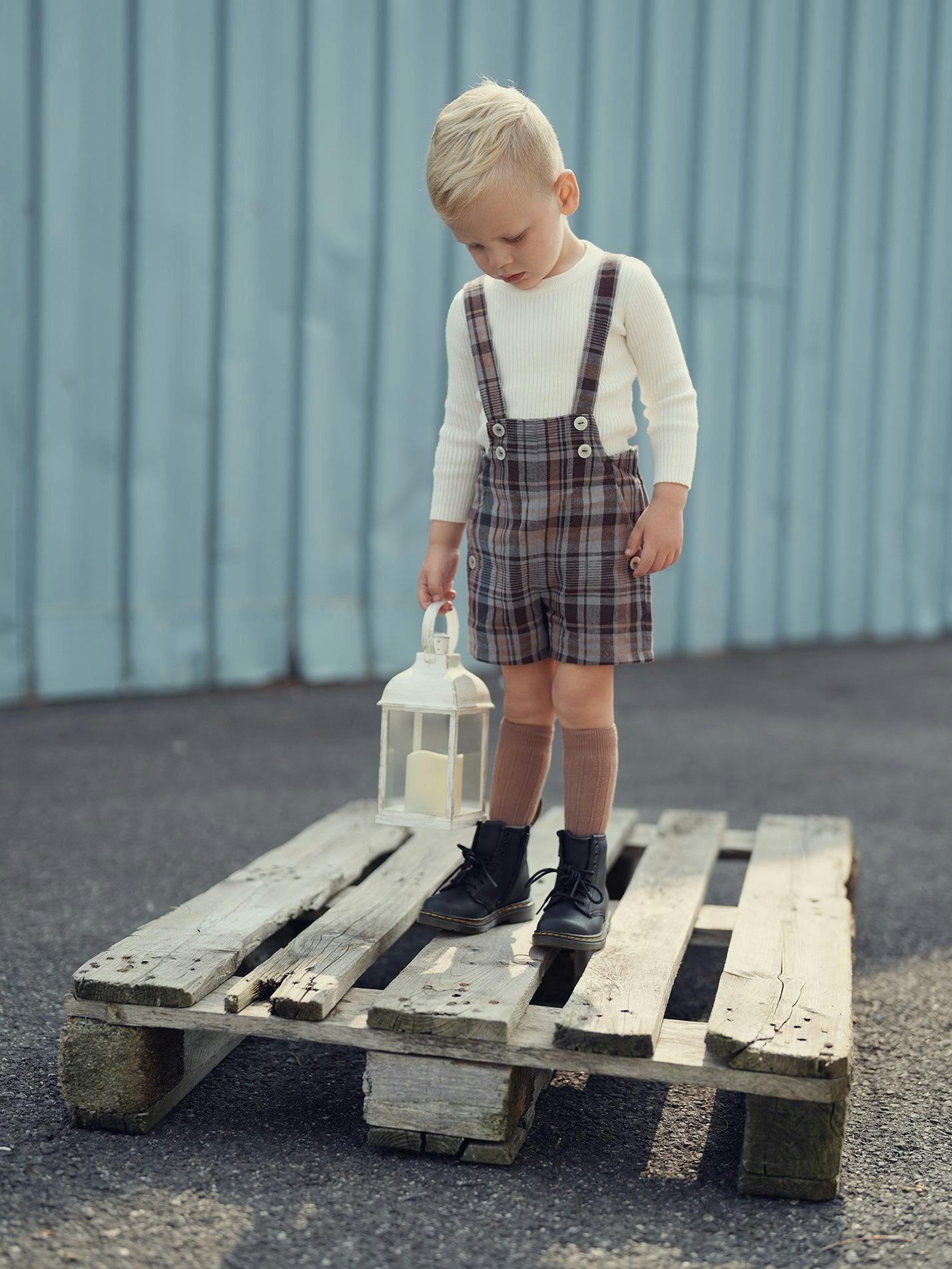Novelty Plaid High Shoulder Strap Short Overalls