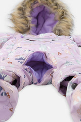 Baby One Piece Snowsuit Adapted For Car Seats Purple Cat Print