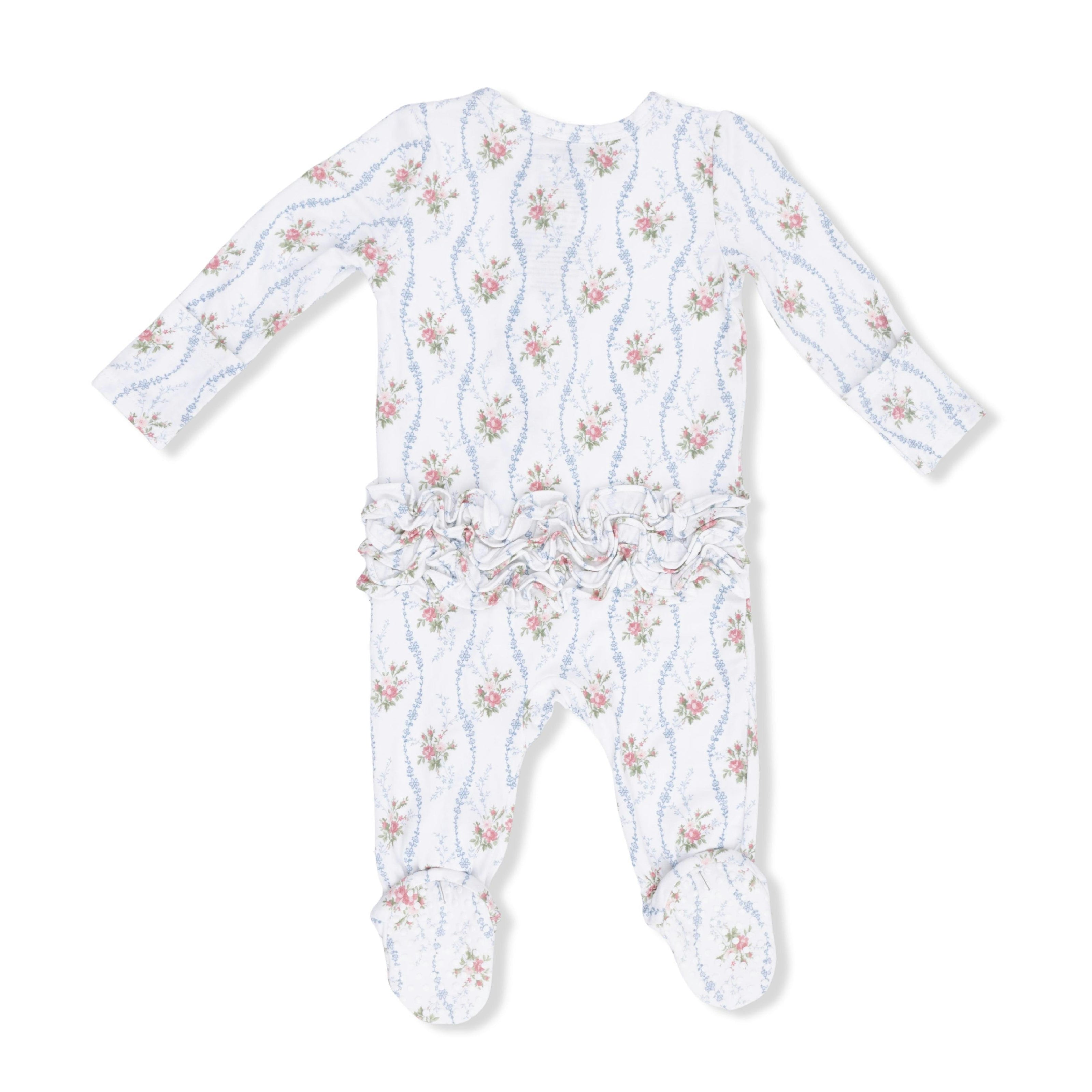 Heirloom Rose Stripe - 2 Way Ruffle Back Zipper Footie