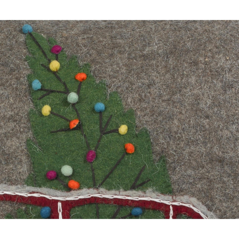 Hand Felted Wool Christmas Pillow - Car Tree Gray - 20"