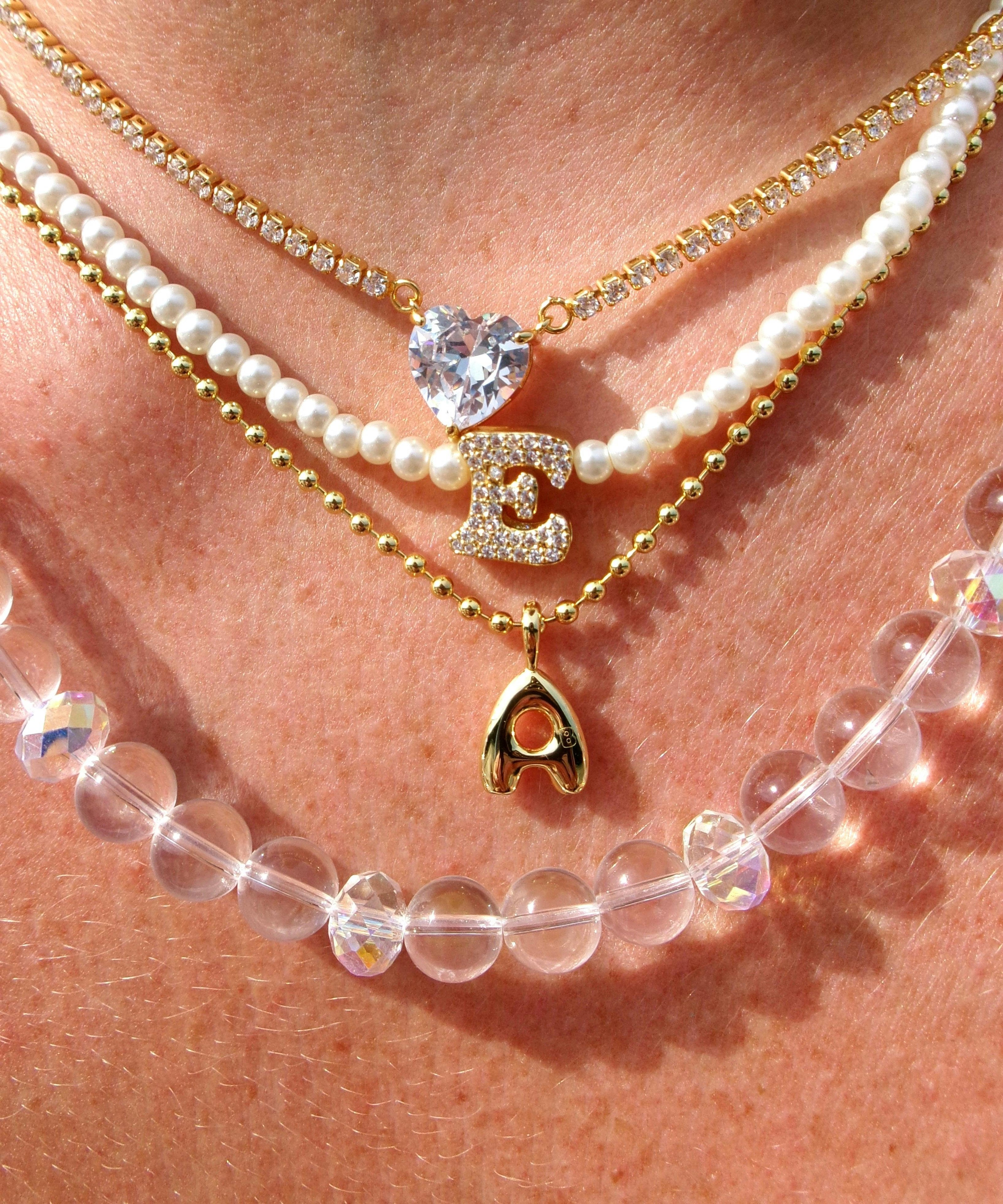 MICROPAVE INITIAL PEARL NECKLACE