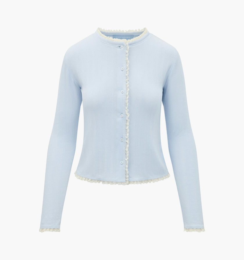 The Kaelie Pointelle Cardigan - Hill House Blue
