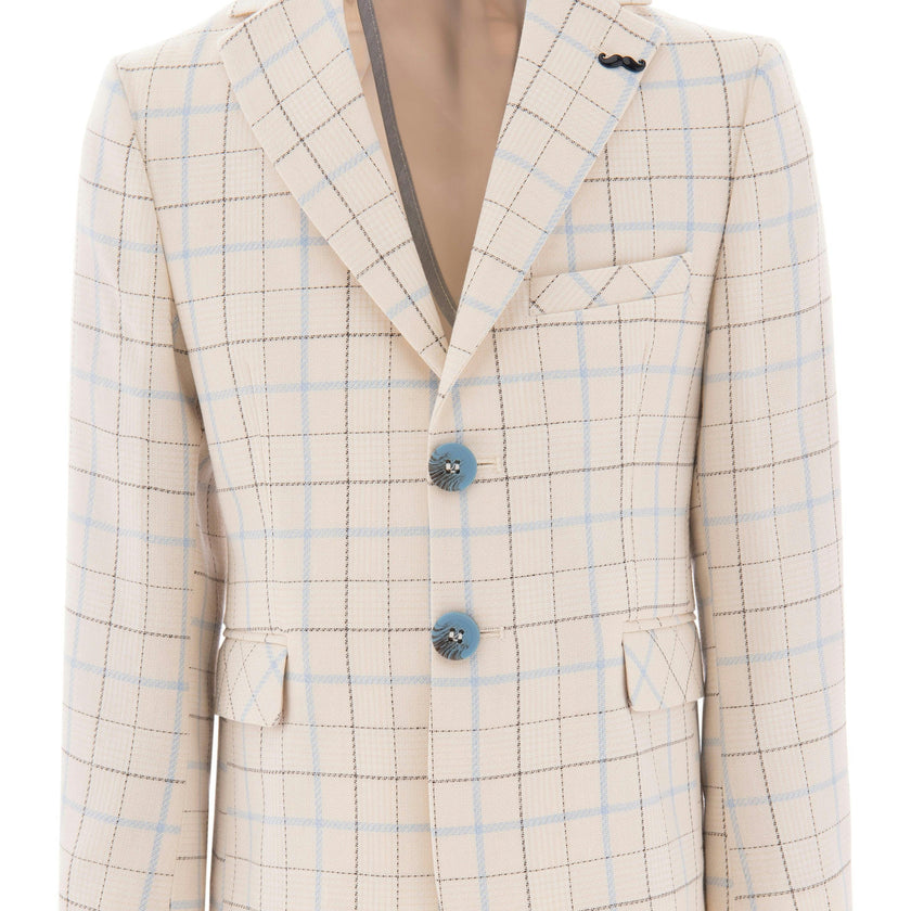 Beige Plaid Print Blazer