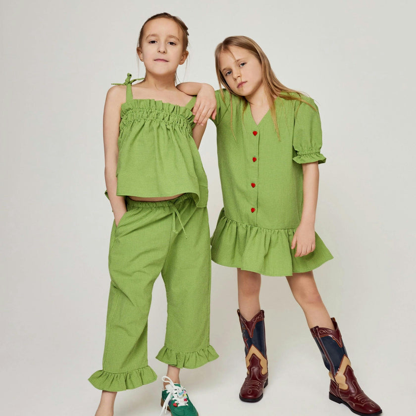 children's vichy frilled trousers - matcha green