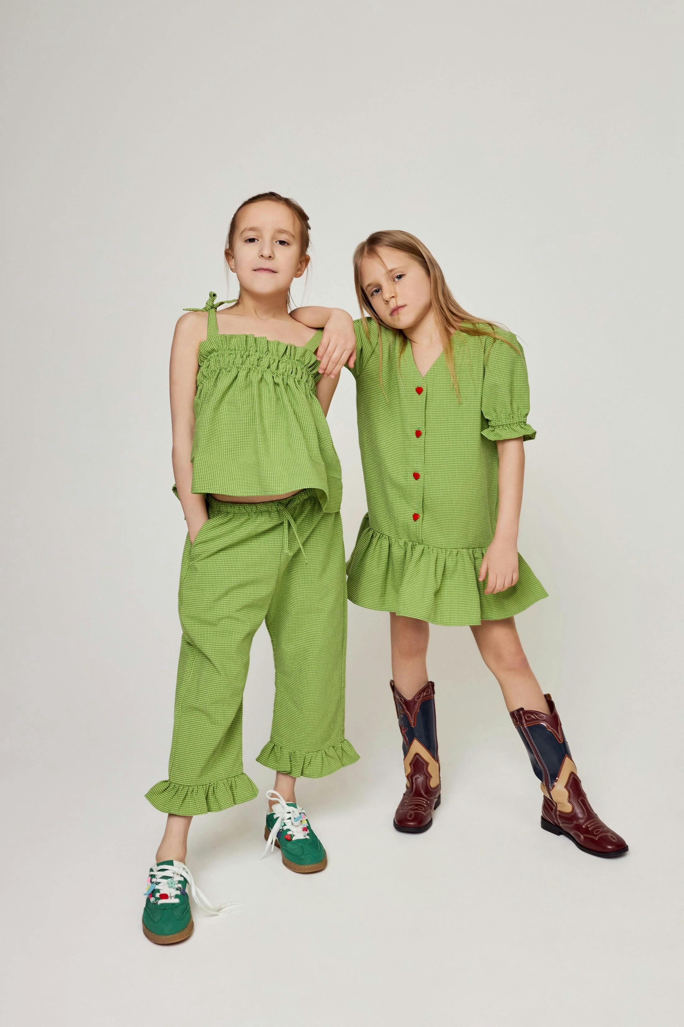 children's vichy frilled trousers - matcha green