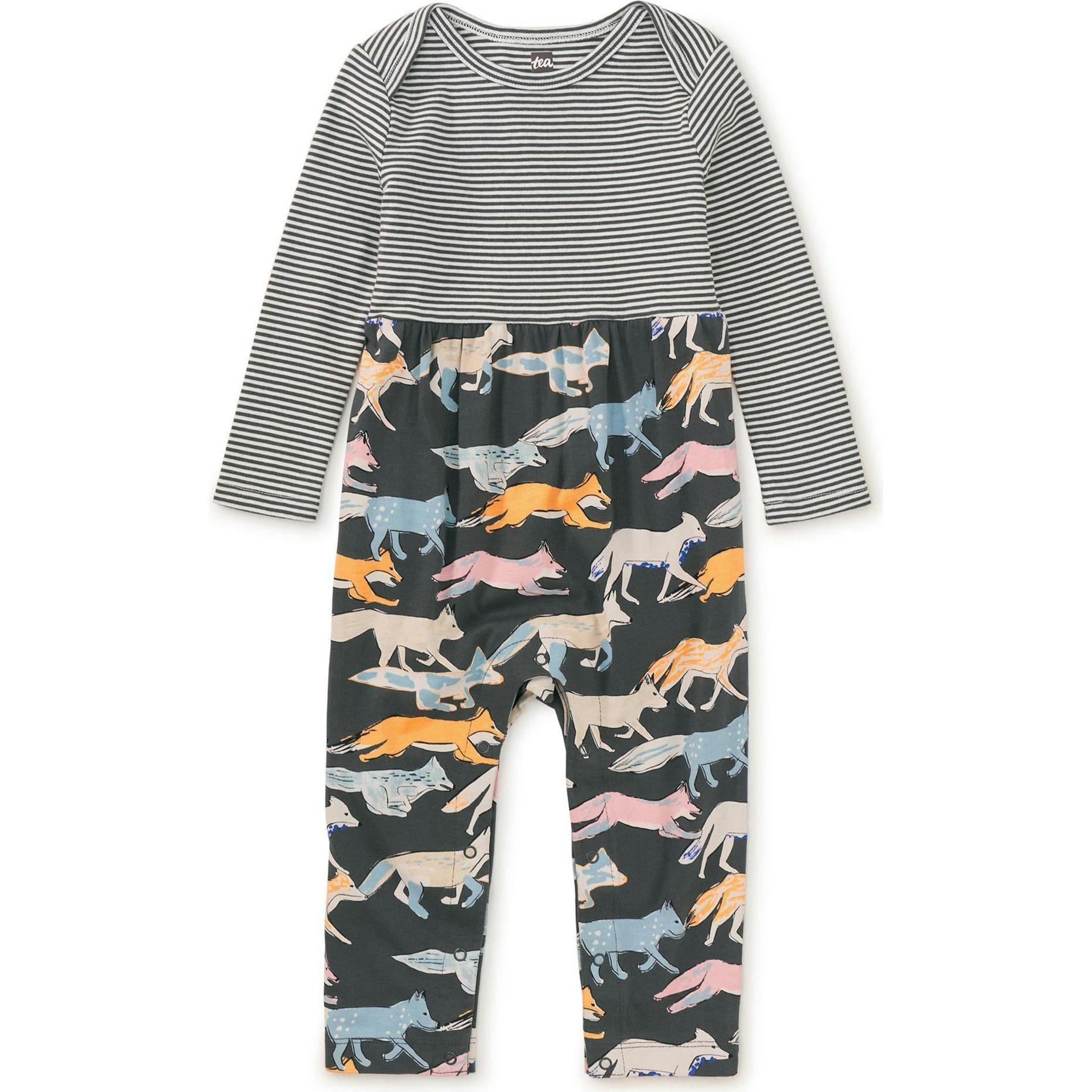 Babys Mix Print Envelope Neck Long Sleeve Romper, Multi
