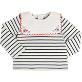 Sailor Stripe Floral Embroidered Mariner Collar Top in White (2-12yrs)