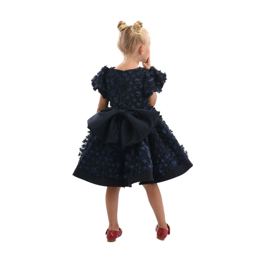 Navy Moneta Floral Bow Dress