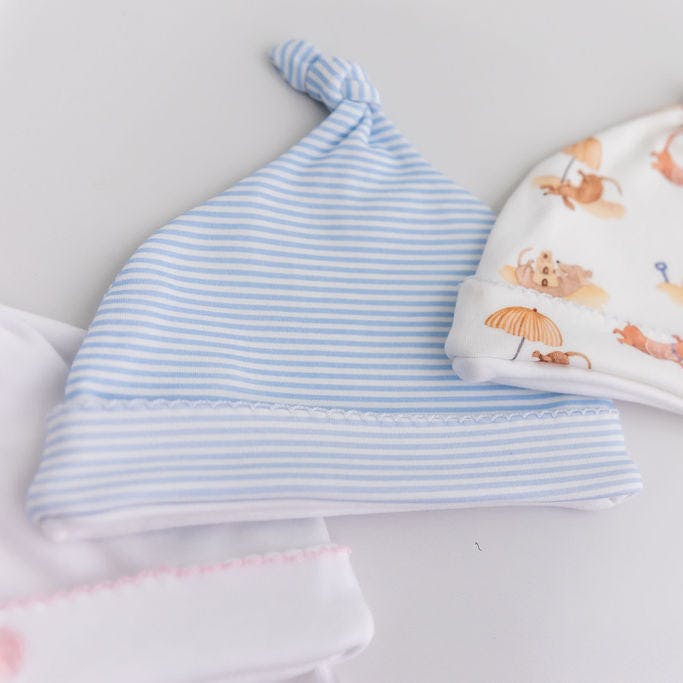 Blue Stripes Pima Cotton Newborn Hat