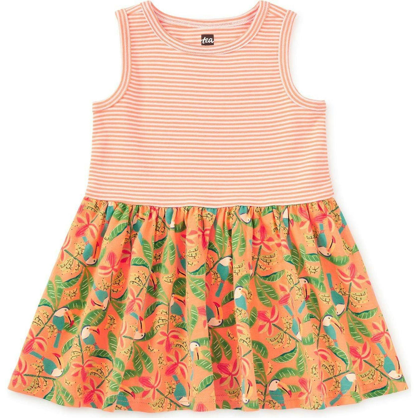 Print Mix Tank Skirted Dress, Yellow